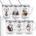 6 Pcs Christmas Coffee Mugs Cups 11 oz Christmas Stainless Steel Tumbler Vacuum Insulated Coffee Cups with Handle Lid Straw Wine Mug for Winter Xmas Gift Holiday Party Supplies(Buffalo Plaid)