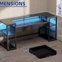 Pamray 58 Inch Computer Desk with Monitor Stand and Shelves Gaming Desk with LED Lights & Power Outlets PC Vanity Table with 2 Drawers for Home Office Black