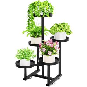5 Tier Metal Plant Stand Indoor, Tiered Corner Plant Holders for Multiple Plants, 27 Inch Tall Flower Pot Holde Display Stand for Patio Garden Living Room Balcony Bedroom, Black