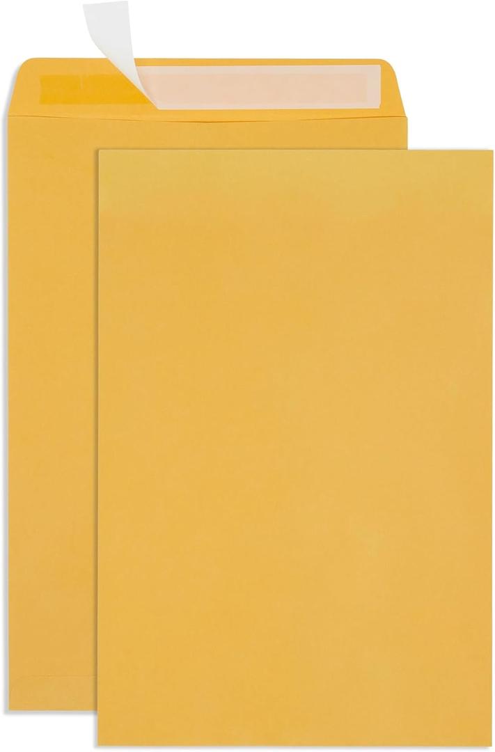 Blue Summit Large Envelopes 12x15, Large Mailing Envelopes 12x15 for Documents, Self Seal 12x15.5, Thick 28lb Kraft Paper, 50 Manilla Mailers