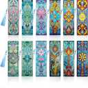 12 Pcs DIY Diamond Art Bookmarks for Adults Women Beginners Acrylic Dotz Diamond Art Bookmarks Kit Diamond Painting 5d Floral Rhinestone Bookmark Diamond Art Book Marks with Tassels Crafts Supply