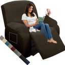 MAXIJIN Latest Recliner Slipcovers for Living Room 4 Pieces Stretch Jacquard Recliner Chair Cover Soft Fitted Recliner Protector with Elastic Bottom for Kids, Pets (Recliner, Dark Coffee)