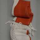 ZeeMart Macrame Style Bicolor Stitching Table Runner, 14 x 72 Inch Orange/Ivory, Boho Burnt Orange Fall Table Runners 72 Inches Long, Farmhouse Woven Fall Home Decor