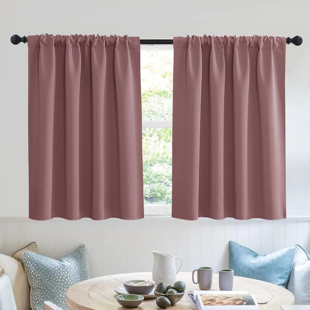 RYB HOME Short Blackout Curtains for Small Window, Sunmmer Heat Light Blocking Privacy Protection Curtains for Sunroom Laundry Room Stair Window, Width 52 by Length 36, Dusty Rose, Set of 2