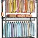 P1 Plus Rolling Clothes Rack, 22mm Diameter Heavy Duty Garment Rack with Wheels, Portable Closet Wardrobe with Double Rods, 45" W x 17.7" D x 80.5" H, Max Load 524 LBS, Black
