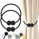 Hion Magnetic Curtain Tiebacks Black 4pcs, Curtain Tiebacks Buckles Holdbacks Holders Hooks Clip for Home Outdoor Bedroom Office Decorative Curtain