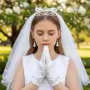 First Communion Veil Set - 1st Communion Headpiece Set for Girls, Holy Catholic Baptism Dress Up Accessories (White)