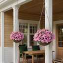 16 Bundles Artificial Roses for Front Door Outdoor Decor, Realistic Fake Silk Bouquets Flowers Faux UV Resistant Real Looking Rose Plants for Garden Balcony Farmhouse Home Spring Summer Decor (Pink)