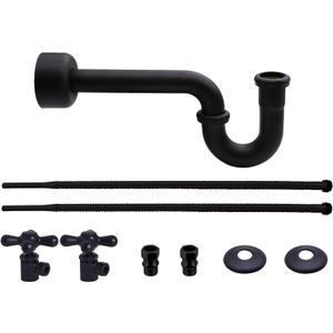 Westbrass D1738L-62 Victorian Style Pedestal Sink Kit with Supply Lines, P-Trap, Flanges and Cross Handle Angle Stops, Matte Black
