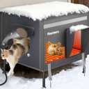 Pawtners Heated Outdoor Cat House for Outside Cats, 19'' Large Insulated Weatherproof Cat Shelter with Heated Pad, Elevated Feet & Escape Door, Warm Kitty House for Feral or Stray Cats in Winter (Grey)