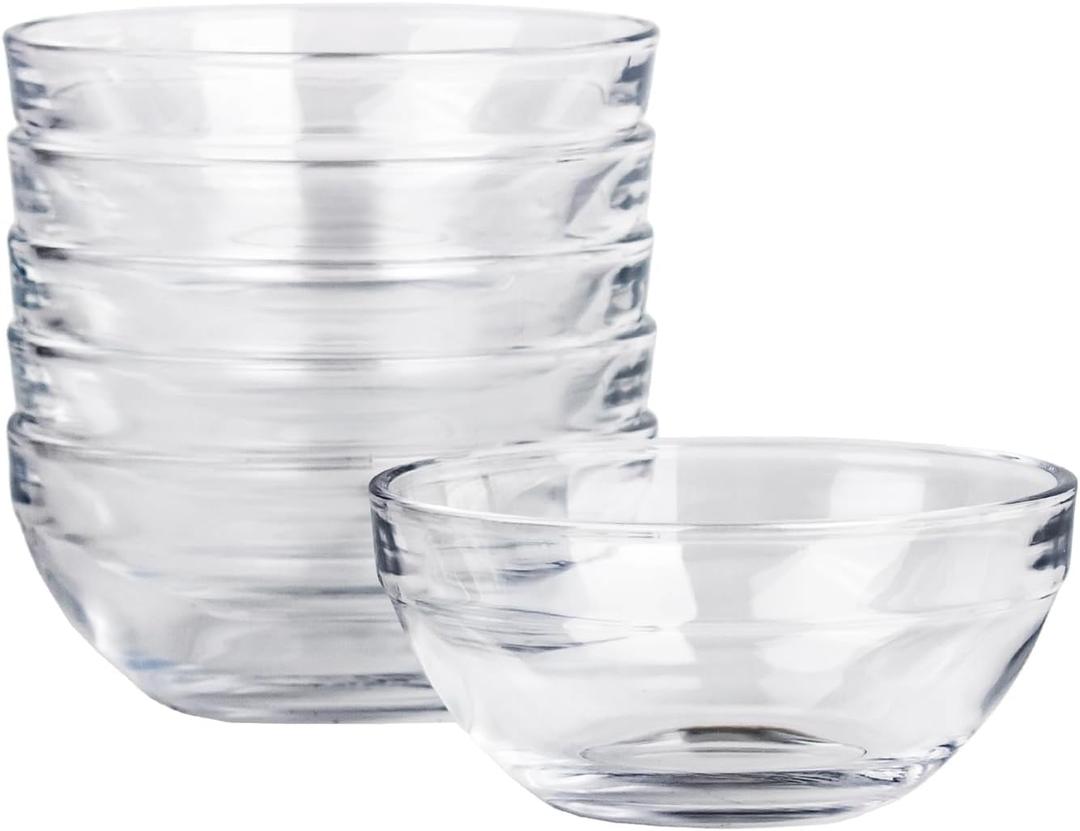 4.4 oz Clear Glass Bowl, Mini Prep Dish for Salt and Spices, Microwave and Dishwasher Safe, Stackable, Set of 6