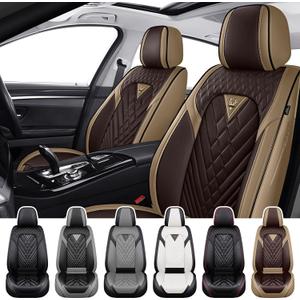 Truck Seat Covers for GMC Sierra 1500 2007-2026, Waterproof Premium Leather Full Coverage Car Seat Cover, Muscle Sport Style Auto Interior Seat Cover Sets (Front Set/Brown Coffee)
