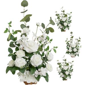 Ling's moment 17.5" Tall Standing Artificial Flowers Arrangements 4 pcs Wedding Aisle Runner Chair Decorations White Sage Centerpieces for Ceremony Reception Rose Floral Party Outdoor Decor