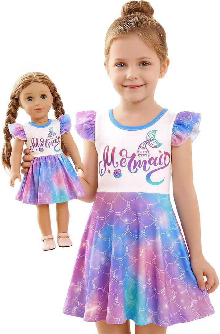 Toddler Girl Matching Dress Outfit Flutter Short Sleeve Dress for Girls