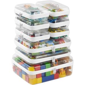 9 pcs Zipper Pouches Nesting Set, Hard Shell Toiletry Bag, Stackable Travel Organizer, Cosmetic Bags, Transparent Diaper Bag, Storage Cases (1 Tall M + 2M + 6S) (White)