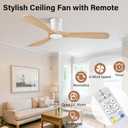 52" Flush Mount Ceiling Fans with Lights and Remote,6 Speeds DC Reversible,Dimmable,Noiseless,White& Light Wood blades Low Profile Ceiling Fans for Bedroom Living Room Patio,Modern Indoor/Outdoor, 52-Remote Control