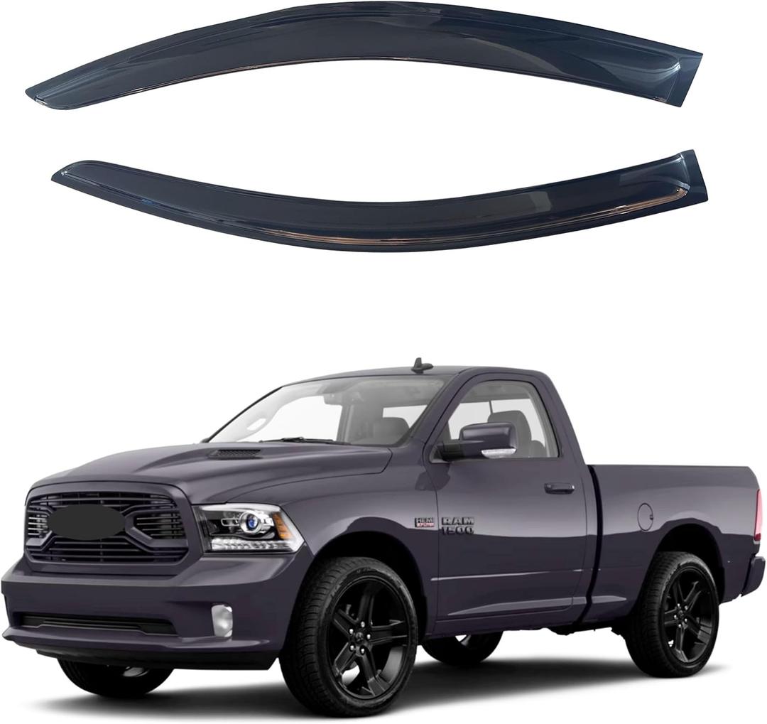 IG Window Visor for 2009-2018 RAM 1500 Standard Cab, 1500 (Classic Body) 2019-2023, RAM 2500 3500 2010-2024, Rain Guard Tape-On Side Vent Window Deflector (Standard Cab Only)
