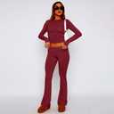 kaimimei Women's 2 Piece Lounge Outfits Slim Long Sleeve Tops High Waist Foldover Flare Leggings Sets Casual Yoga Sweatsuit (Red)