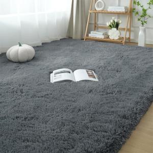 Fluffy Area Rugs for Bedroom 5x7: Shag Rugs for Bedroom - Living Room Area Rug 5x7 Grey Plush Fuzzy Soft Carpet - Teenage Room Dorm Decor Carpets