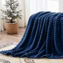 Nookly Navy Fleece Throw Blanket for Couch, Soft Lightweight Ribbed Plush Blanket for Sofa and Bed, All-Season Cozy Striped Throw for Women Girl 50x60 Inches
