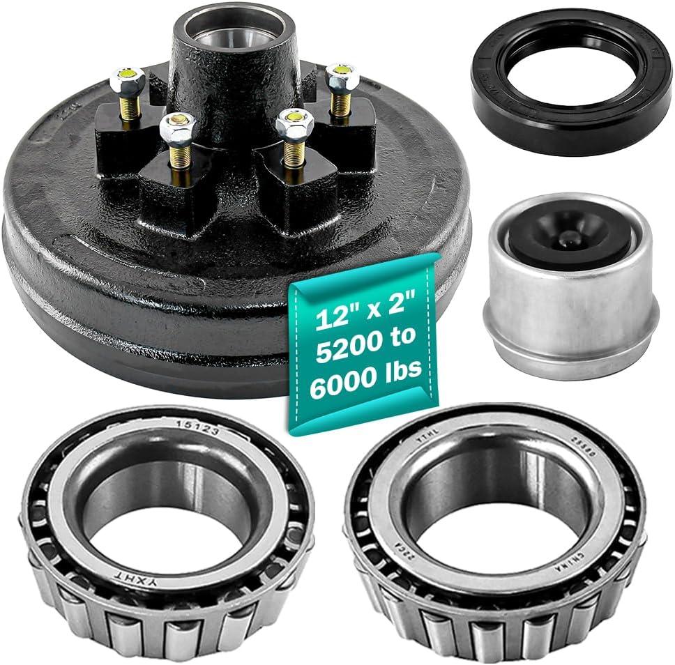 Trailer Brake Hub Drum 6 on 5.5" Bolt Circle Trailer Brake Drums kits 12"x2" for 5200 to 6000 lbs Axle Heavy Duty Trailer Brake Hub Drum Assembly for Rvs Trailer (1pc.)