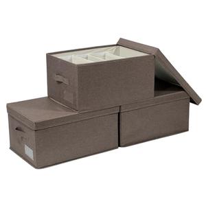 ChicnChill Foldable Closet Storage Box With Adjustable Dividers, Pack 3, Made in Vietnam Drawer Storage Organizer, 17.3x13.4x9.4inch Fiber Bins for Smart Organizing, Durable Oxford Boxes (Brown)
