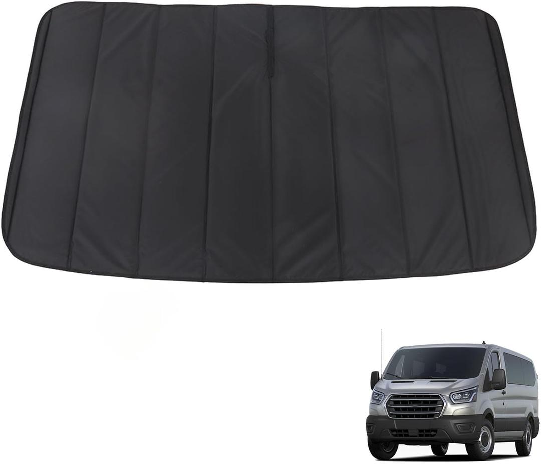Charcoal Gray Insulated Blackout Front Windshield Window Cover Replacement for 2015-2024 Transit Van High and Medium Roof
