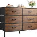 WLIVE Dresser for Bedroom with 6 Drawers, Wide Fabric Dresser TV Stand for 50 Inches TV, with Metal Frame, Wooden Top, Fabric Storage Dresser for Bedroom, Hallway, Entryway, Rustic Brown