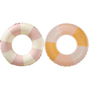 Swimming Pool Floats for Kids Ages 5-10, Inflatable Tubes With Simple Stripes, Cute Swim Rings, Floaties Water Toys for Beach Party (Stripe-Pink+Yellow)