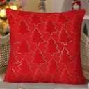 Christmas Throw Pillow Covers 16"x16"Set of 2, Red Christmas Tree with Gold Sequins,Soft Faux Fur Decorative Throw Pillowcases for Holiday Christmas Decor Sofa,Couch,Party