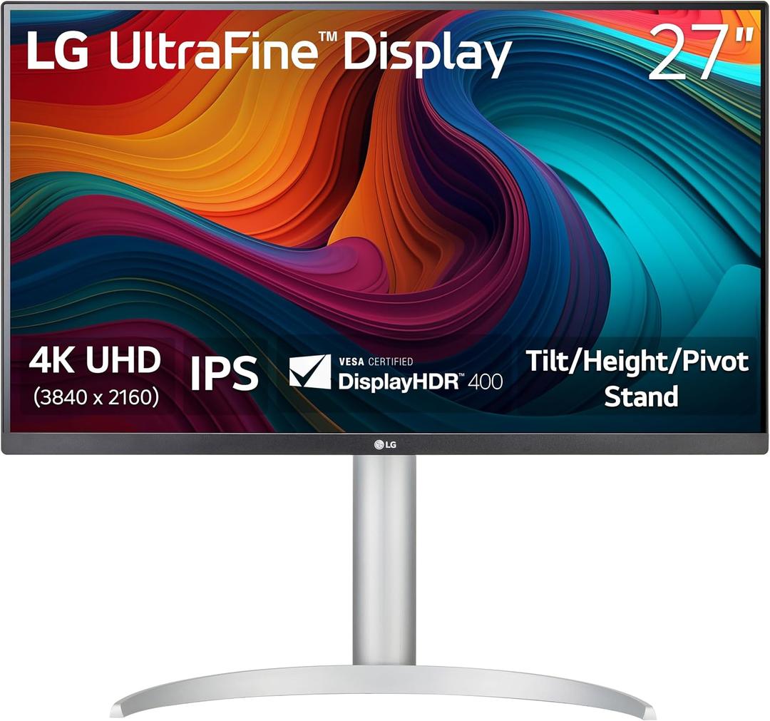 LG 27UP650K-W 27-inch Ultrafine 4K UHD (3840 x 2160) IPS Computer Monitor, 60Hz, 5ms, DisplayHDR 400, Reader Mode, Flicker Safe, HDMI, DisplayPort, Tilt/Height/Pivot Adjustable Stand, White