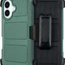 Saiboro for Defender iPhone 16 Case with Belt Clip,Holster for 16 Phone Case with Kickstand,Rugged for Heavy Duty,2 Layers of Sturdy,Cover for iPhone16 Cases Protective Dark Green