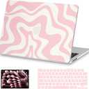 AKIT Compatible with MacBook Air 13 inch Case M5 2026 2025-2022 M4 M3 M2 A3449 A3449 A3240 A3113 A2681, Pattern Hard Shell Laptop Case+Screen Protector+Keyboard Cover for Mac Air 13.6 inch, Pink Wave