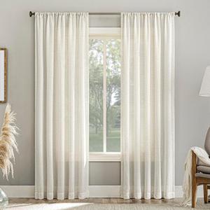 No. 918 Amalfi Linen Blend Semi-Sheer Rod Pocket Curtain Panel, 54" x 84, Pearl White