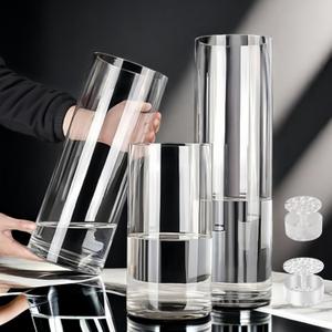 3 Clear Acrylic Cylinder Vase for Centerpieces, Tall Cylinder Plastic Hurricane Vases, Large Unbreakable Flower Vases for Wedding Bouquet (D 4.8" X H 8" + H 10" + H 12" Set of 3 + 2 Holder)