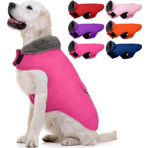 MIGOHI Warm Dog Winter Coat - Winter Dog Jacket, Reflective Windproof Fleece Vest with Leash Hole and Furry Collar (Medium, Pink)