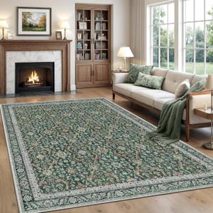 Rugland 8x10 Area Rugs - Stain Resistant Washable Rug, Anti Slip Rugs for Living Room, Vintage Tribal Area Rugs(Vintage01-Green, 8'x10')