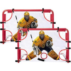 kasifei Mini Steel Hockey Net Set, 2 Pack 30" x 20" Heavy Duty Knee Hockey Net with Shooter Tutor for Kids