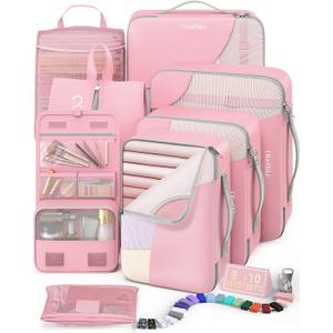 8 Set Packing Cubes for Travel, Gifts for Women Mom,Anti-Tearing Suitcase Organizer for Luggage with Shoe & Hanging Toiletry Bag,OlarHike Vacation Essentials & Accessories for Cruise Ship,Dream Pink