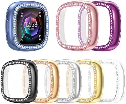 RICHONE [8Pack] Compatible with Fitbit Versa 4 & Sense 2 (2022) Screen Protector Case, Bling Diamonds Cover Soft TPU Bumper Smartwatch Accessories(8 Colors, Versa 4 & Sense 2)