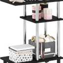 Furinno Turn-N-Tube C Shaped Side Table with Casters, Americano/Stainless Steel, C-shape Stainless Steel Pole With Caster