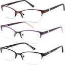 HOTJOJO 2 Pack Reading Glasses For Women Blue Light Metal Half Computer Readers +3.50