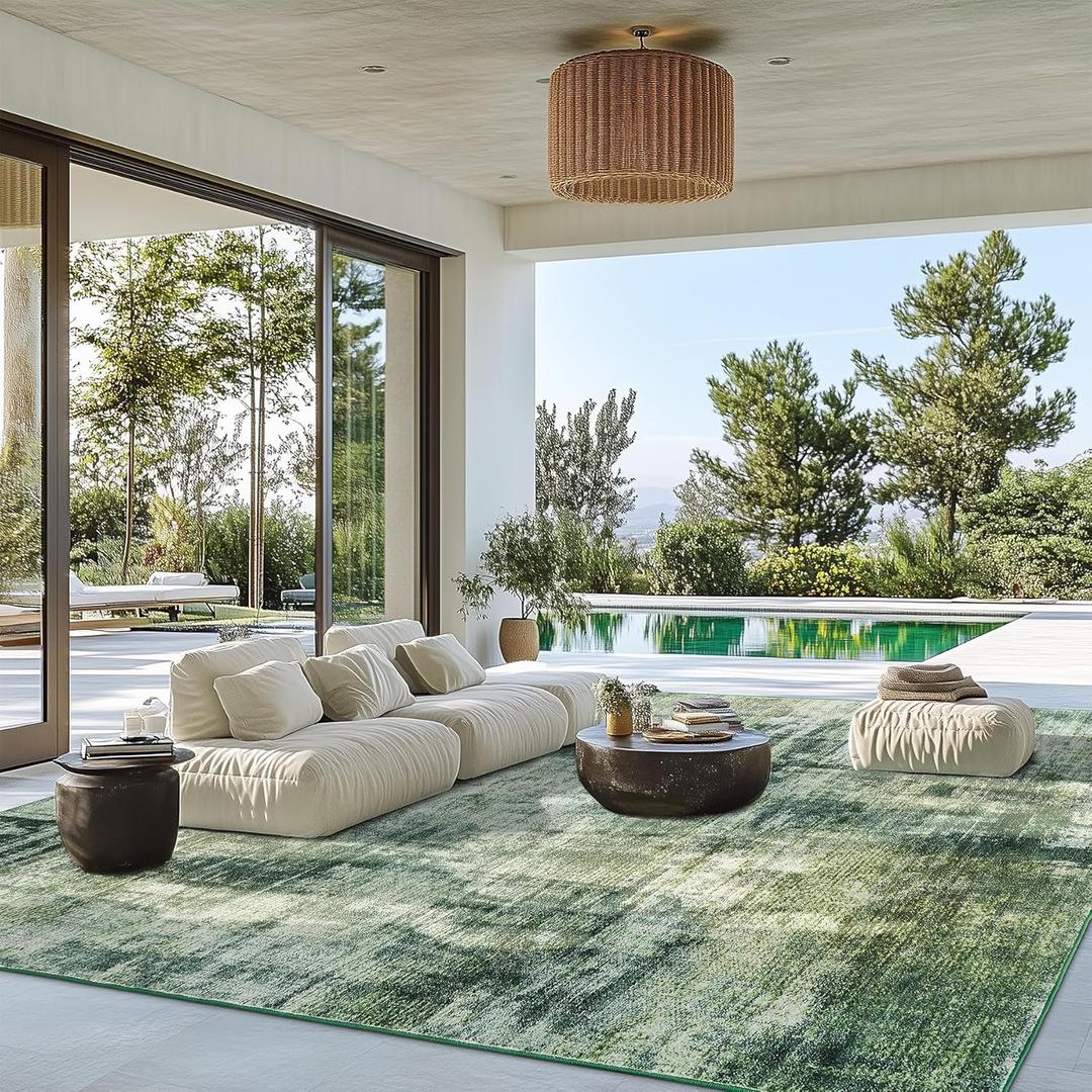 9x12 Area Rugs for Living Room Bedroom, Large Modern Abstract Washable Green Carpet Rug, Non-Slip Non-Shedding Indoor Floor Carpet for Dining Room, Home Office Decor