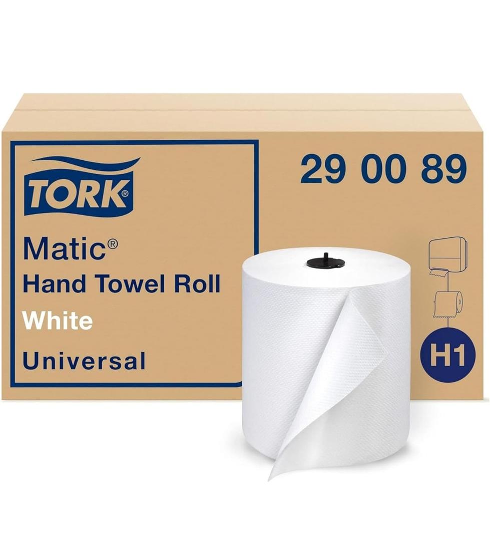 Tork Matic Paper Hand Towel Roll White H1, Universal, 100% Recycled Fiber, 6 Rolls x 700 ft, 290089
