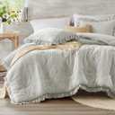 Degrees of Comfort Ruffle Edge Comforter Set - King/Cal King Gray, Farmhouse All-Season 3 PCS Bedding Set with Modern Neutral Design for Easy Care Bedrooms