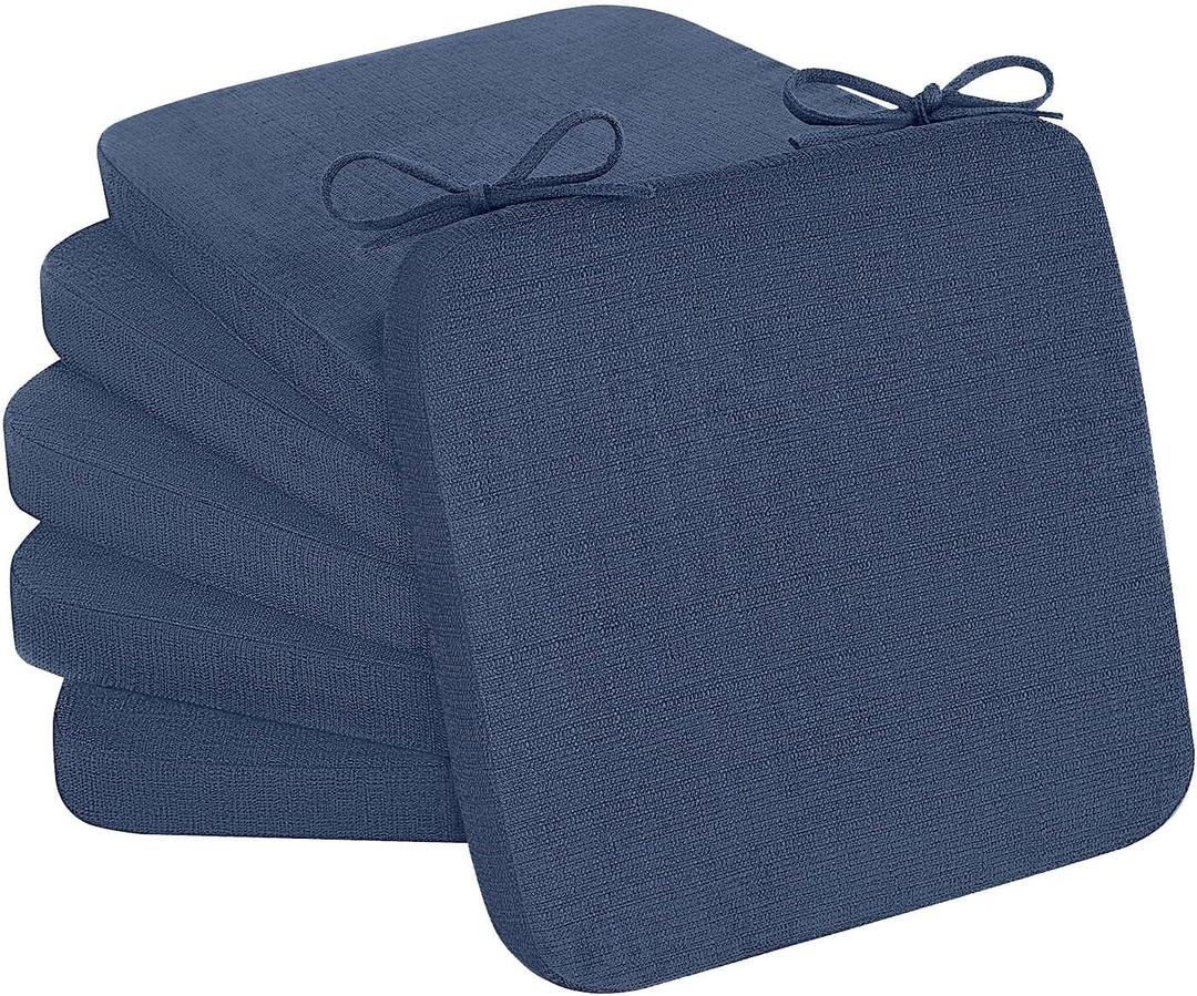Cozyide Chair Cushions for Dining Chairs, Square Chair Pads with Ties and Non-Slip Bottom, Kitchen Chair Cushions 6 Pack, 16" x 16" x 2", Navy