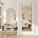 58"x20" Over The Door Mirror, Arched Full Length Mirror with Aluminum Frame, Adjustable Hooks, Wall Mounted or Standing for Bedroom Living Room, Gold