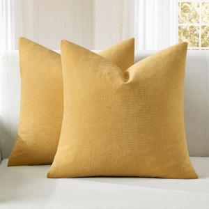 MIULEE Gold Couch Pillow Covers 20x20 Inch, Set of 2 Soft Chenille Decorative Square Throw Pillow Covers Farmhouse for Sofa Living Room Bed