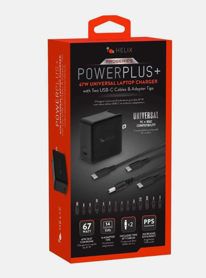 Helix 65W Universal USB-C Laptop Charger Power Adapter (ETHNBC65U) Black