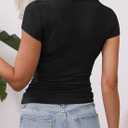 GEMBERA Womens' Stretchy Ribbed High Neck Short Sleeve Gym Workout Slim Fitted Casual Full Length Top T-Shirt (Black, S)